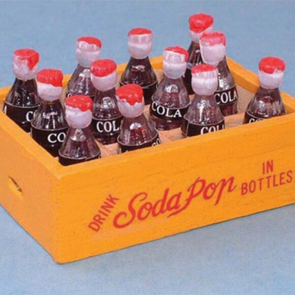 Other - Miniature Dollhouse Soda Pop Bottles in Wooden Yellow Crate